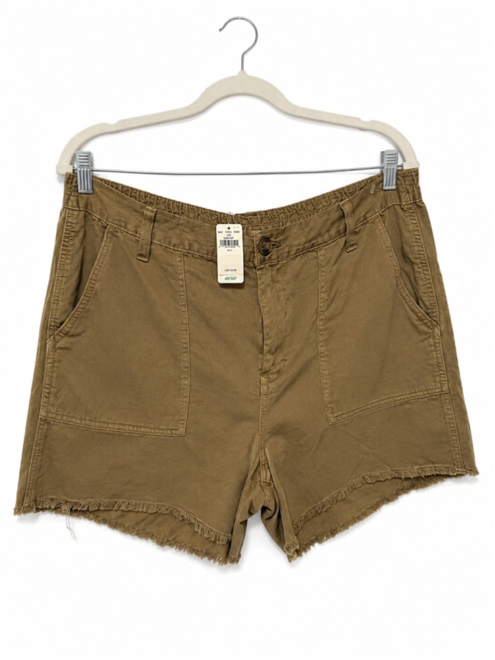 Aerie Women’s Large Brown High Rise Utility Shorts Raw Frayed Hem Pockets